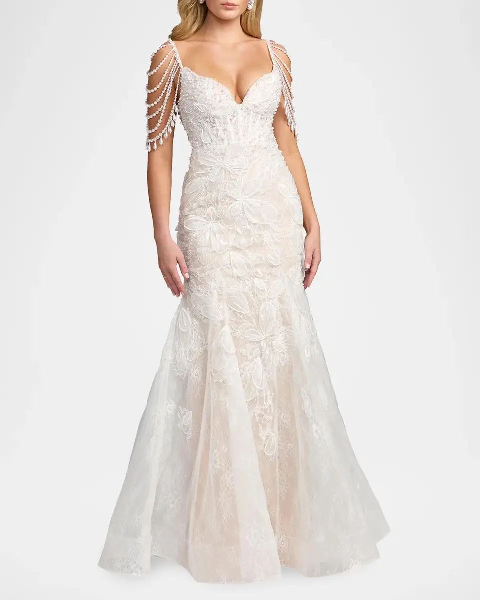 Mac Duggal Beaded Floral Lace Mermaid Gown | Thumbnail 2