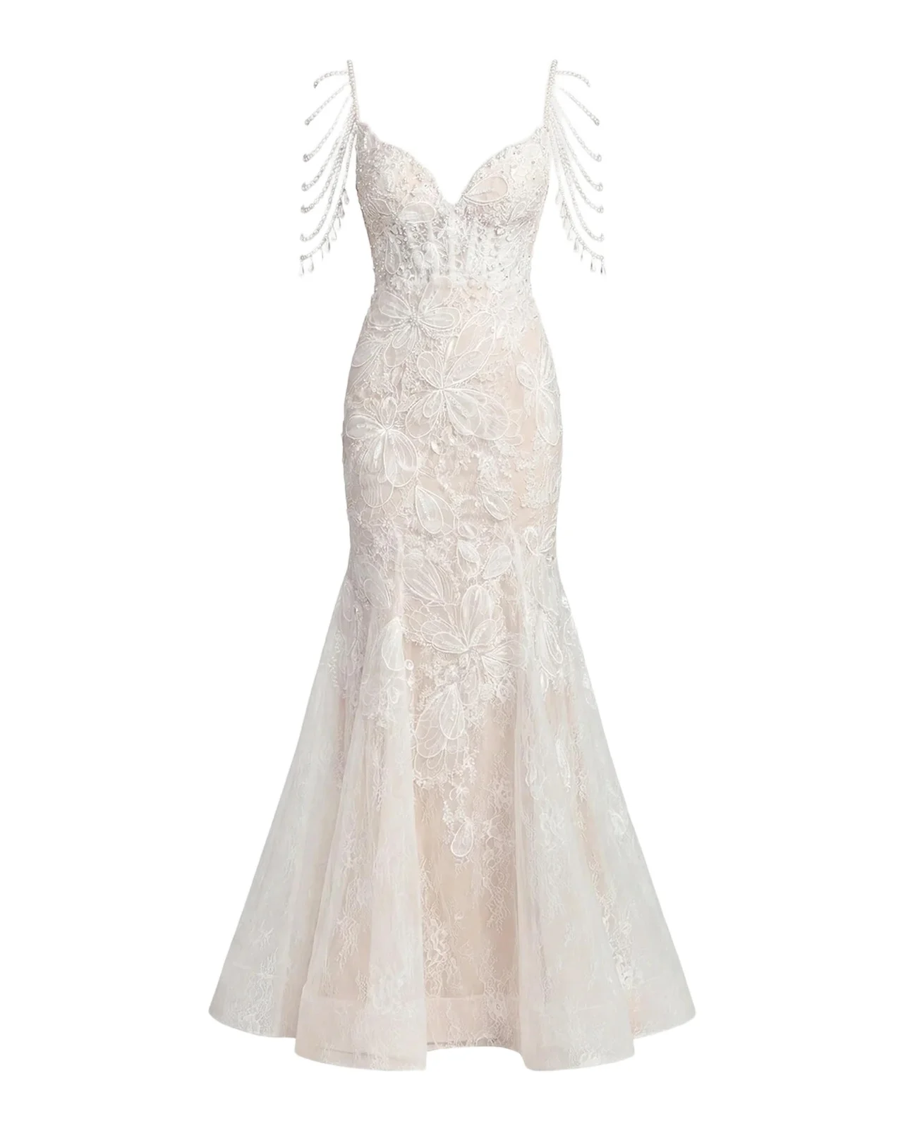 Mac Duggal Beaded Floral Lace Mermaid Gown
