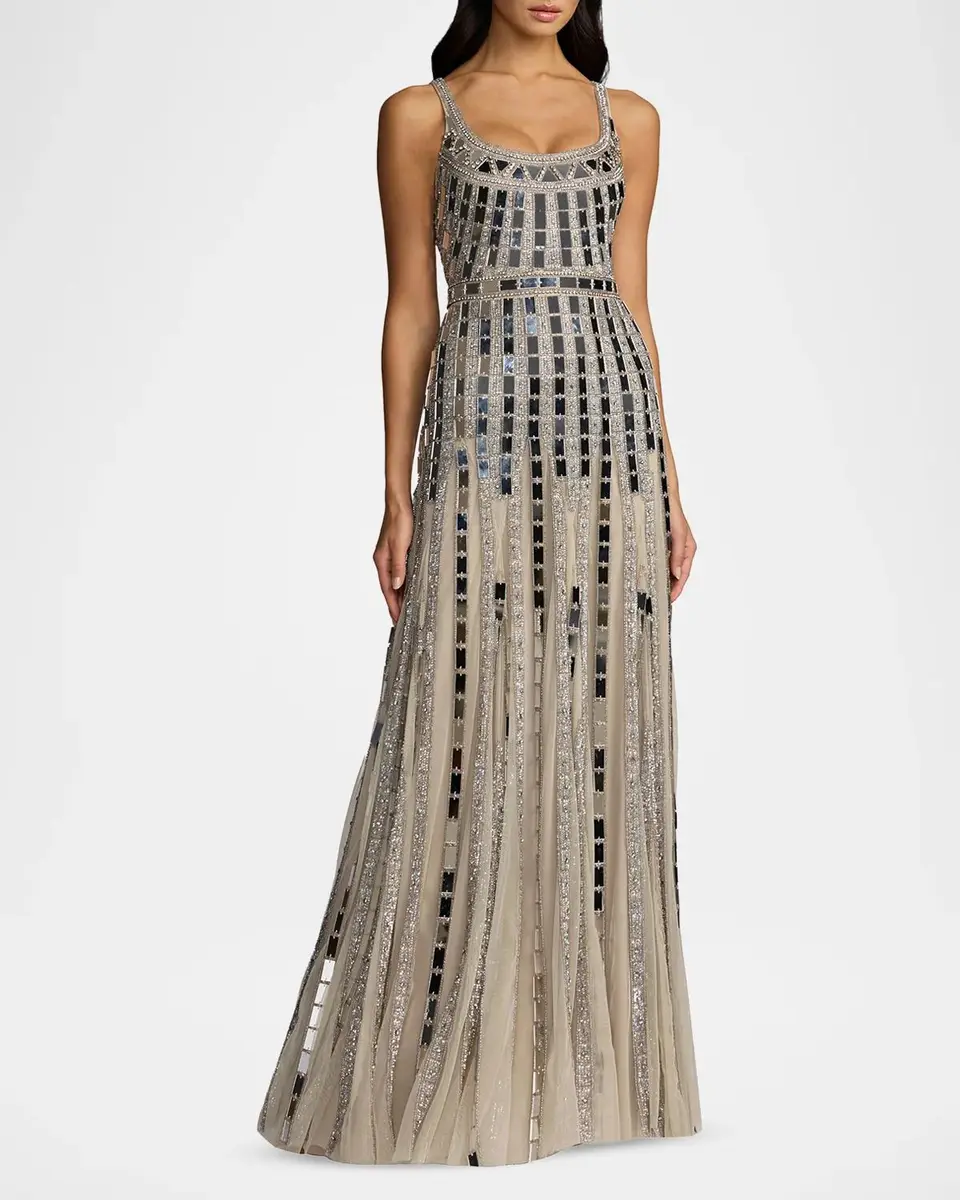 Mac Duggal Mirror Embellished Mesh Gown | Thumbnail 2 Mac Duggal Mirror Embellished Mesh Gown | Thumbnail 2