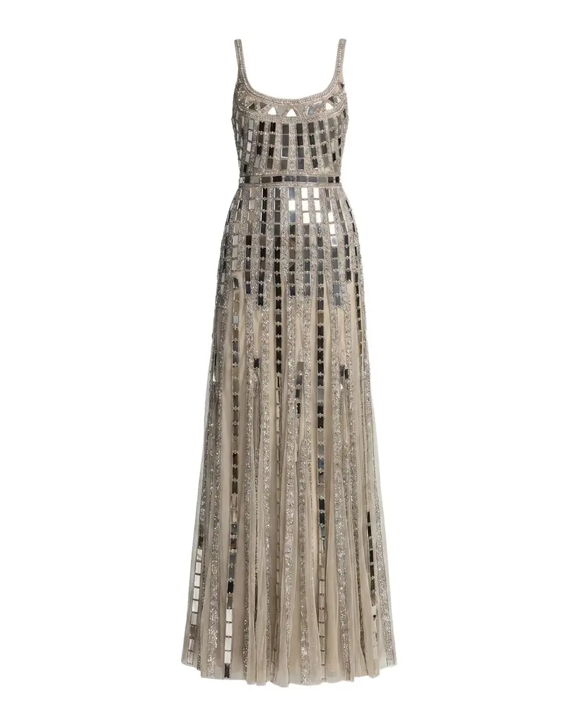 Mac Duggal Mirror Embellished Mesh Gown