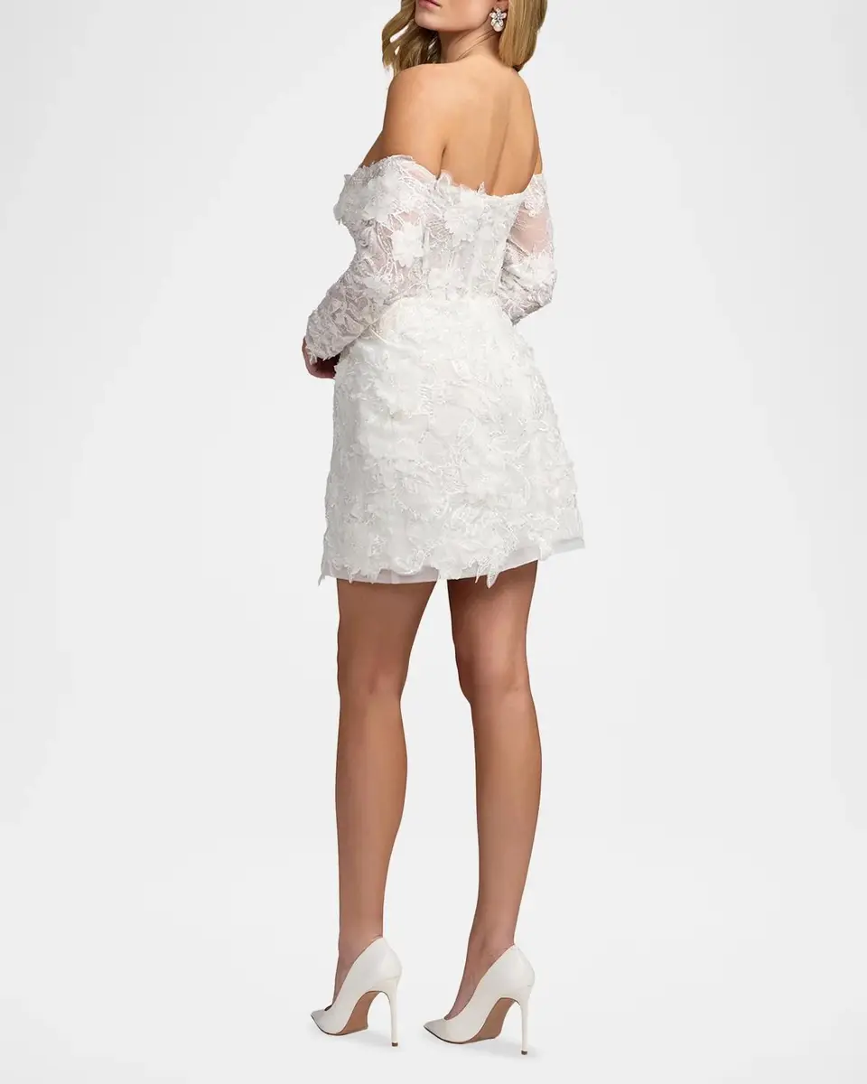 Mac Duggal Lace Off-the-Shoulder Long-Sleeve Mini Dress | Thumbnail 3