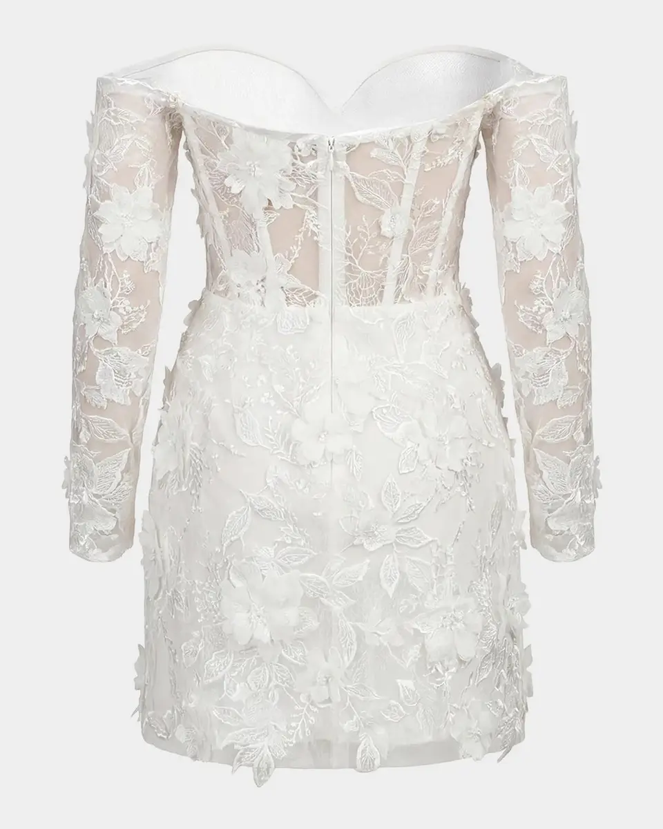 Mac Duggal Lace Off-the-Shoulder Long-Sleeve Mini Dress | Thumbnail 5