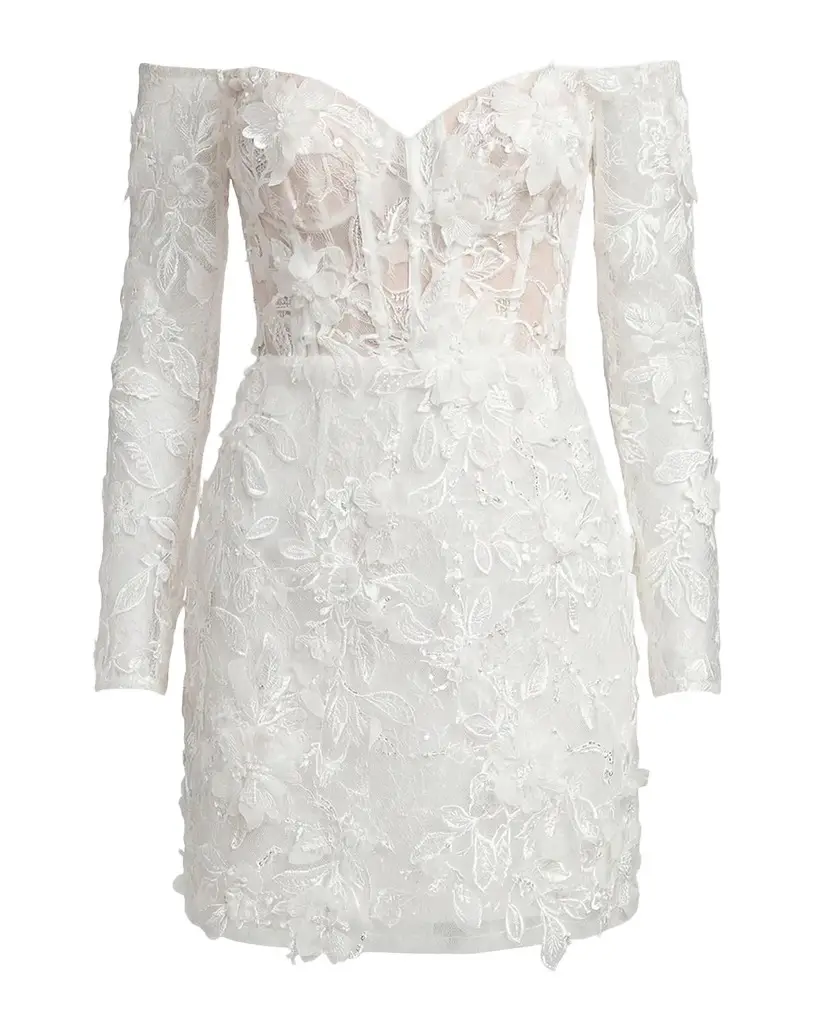 Lace Off-the-Shoulder Long-Sleeve Mini Dress Lace Off-the-Shoulder Long-Sleeve Mini Dress