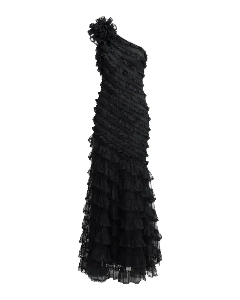 One-Shoulder Mesh-Lace Trumpet Gown One-Shoulder Mesh-Lace Trumpet Gown