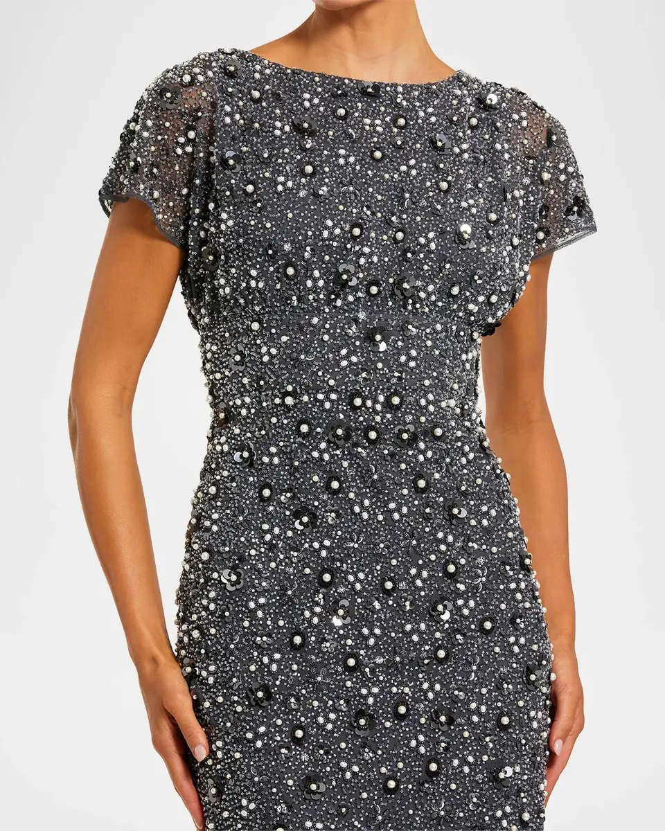 Mac Duggal Beaded Sheer-Sleeve Column Gown | Thumbnail 4 Mac Duggal Beaded Sheer-Sleeve Column Gown | Thumbnail 4