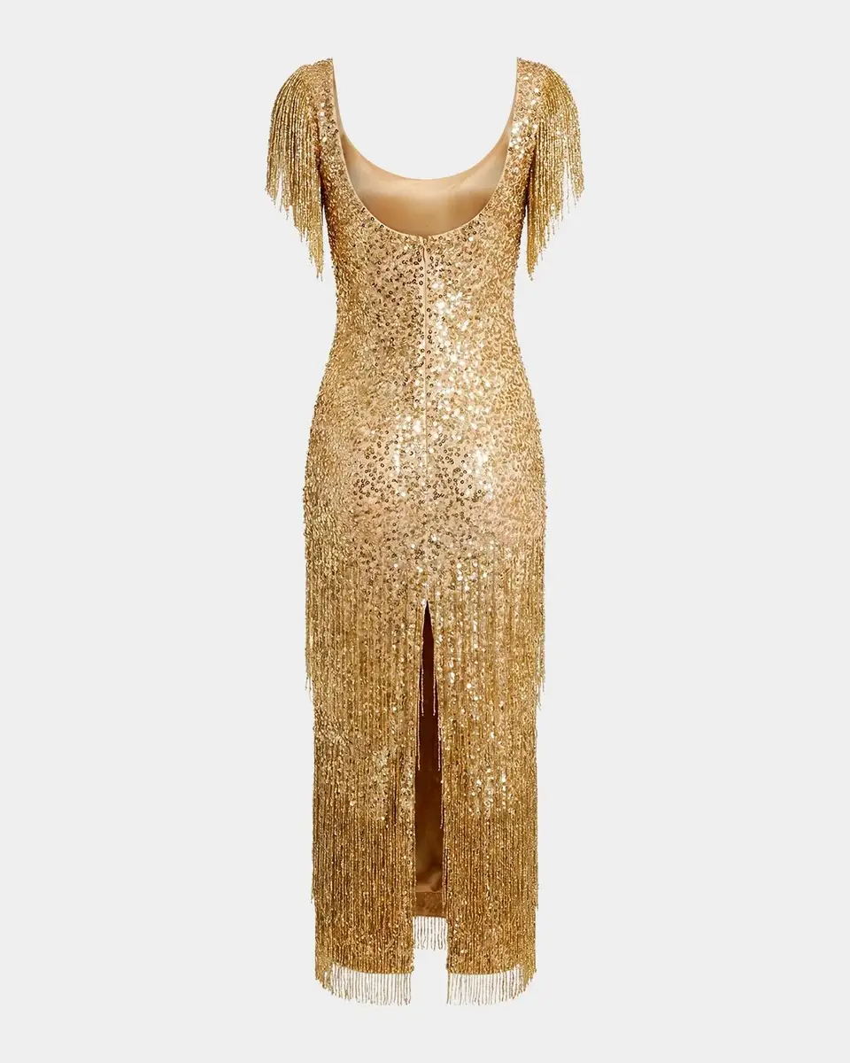 Mac Duggal Sequin-Embellished Fringed Mesh Dress | Thumbnail 5