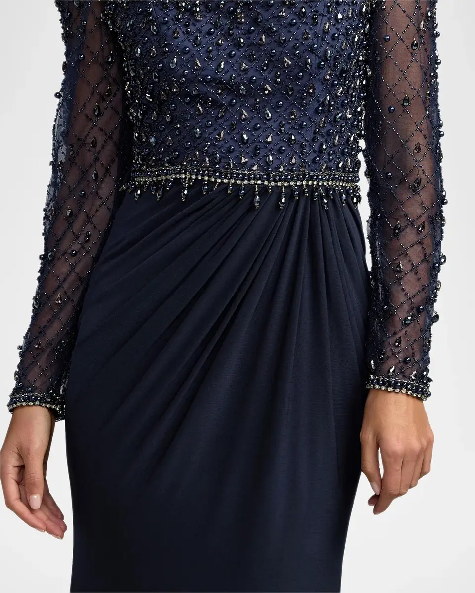 Mac Duggal Beaded Square-Neck Jersey Column Gown | Thumbnail 4 Mac Duggal Beaded Square-Neck Jersey Column Gown | Thumbnail 4