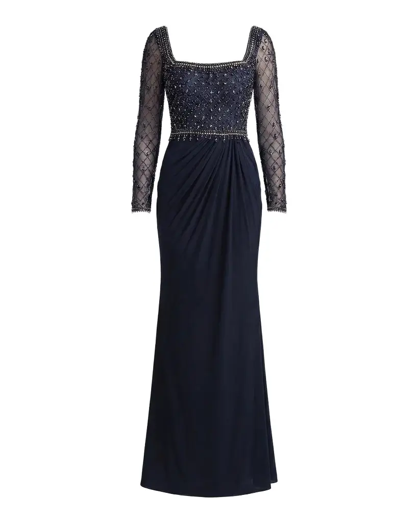Beaded Square-Neck Jersey Column Gown Beaded Square-Neck Jersey Column Gown