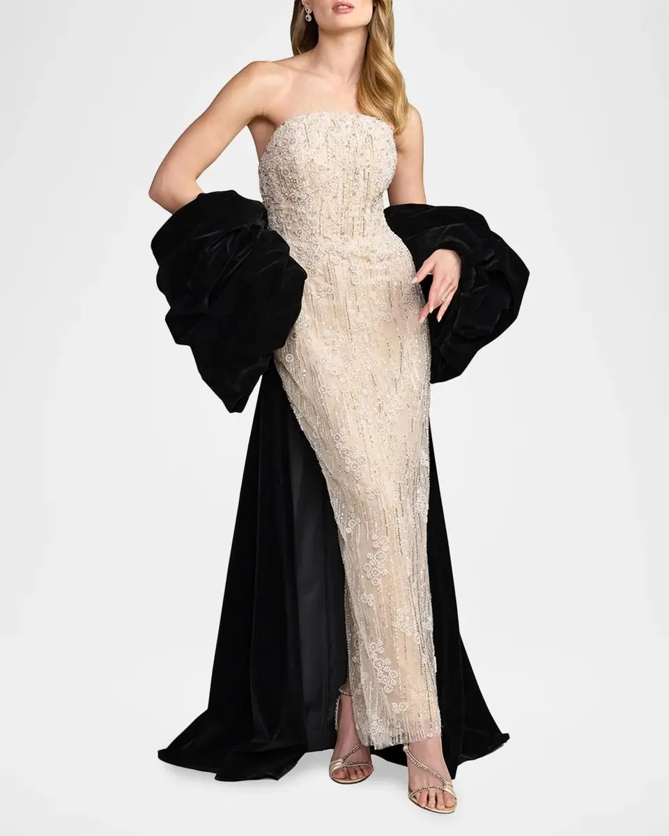 Mac Duggal Beaded Draped Column Gown | Thumbnail 2 Mac Duggal Beaded Draped Column Gown | Thumbnail 2
