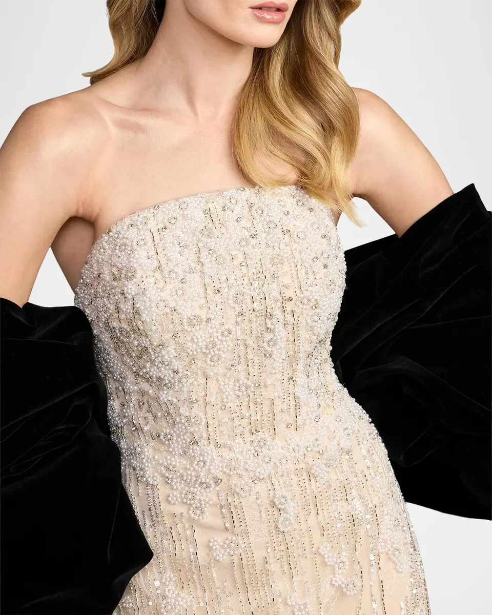 Mac Duggal Beaded Draped Column Gown | Thumbnail 4 Mac Duggal Beaded Draped Column Gown | Thumbnail 4