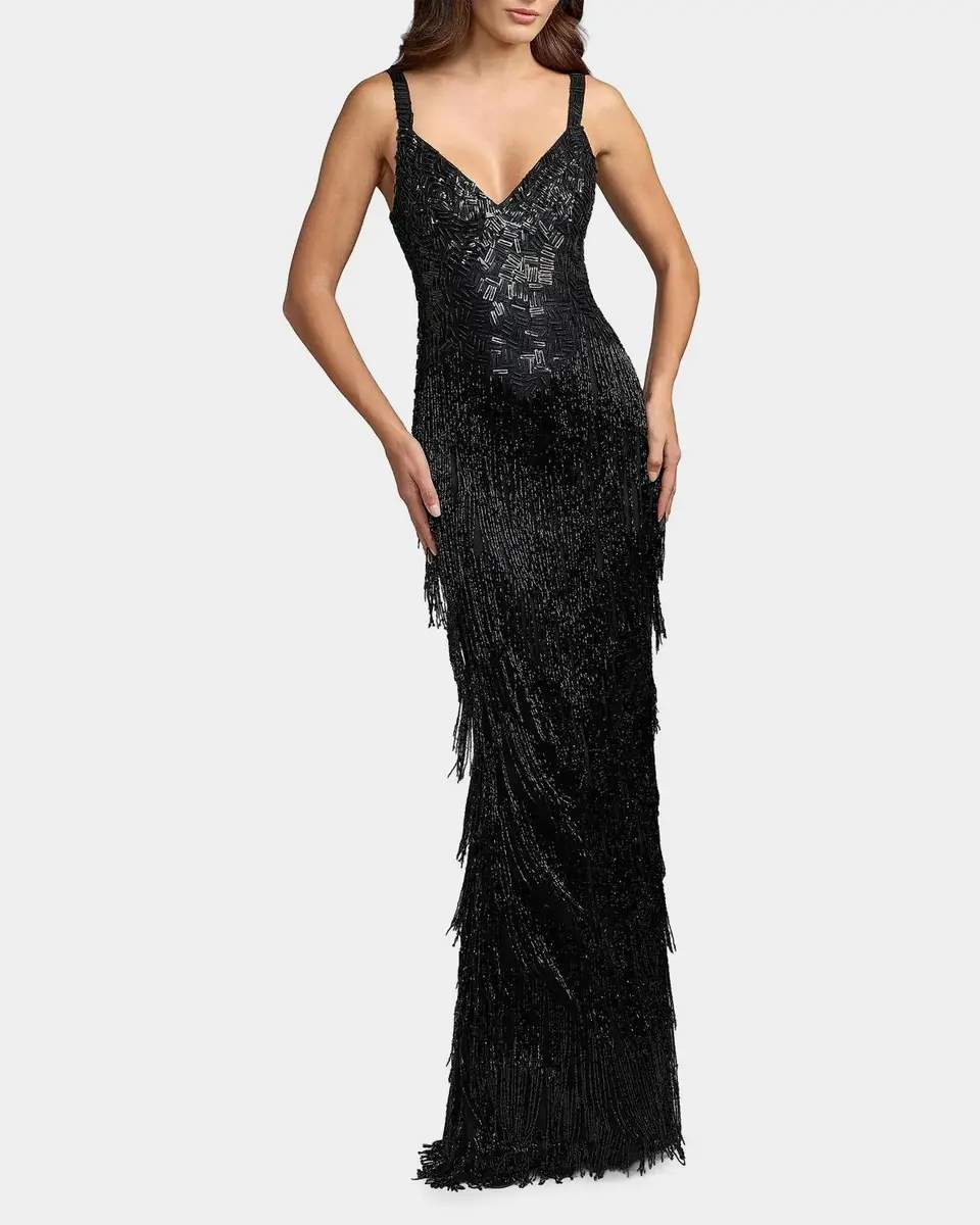 Mac Duggal Beaded Fringe Column Gown | Thumbnail 4 Mac Duggal Beaded Fringe Column Gown | Thumbnail 4
