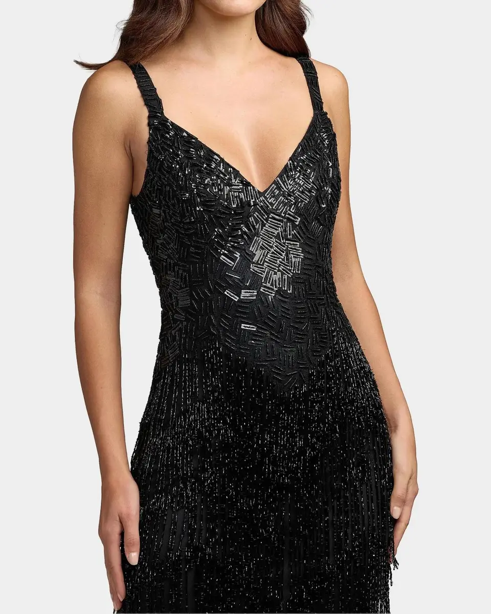 Mac Duggal Beaded Fringe Column Gown | Thumbnail 5 Mac Duggal Beaded Fringe Column Gown | Thumbnail 5