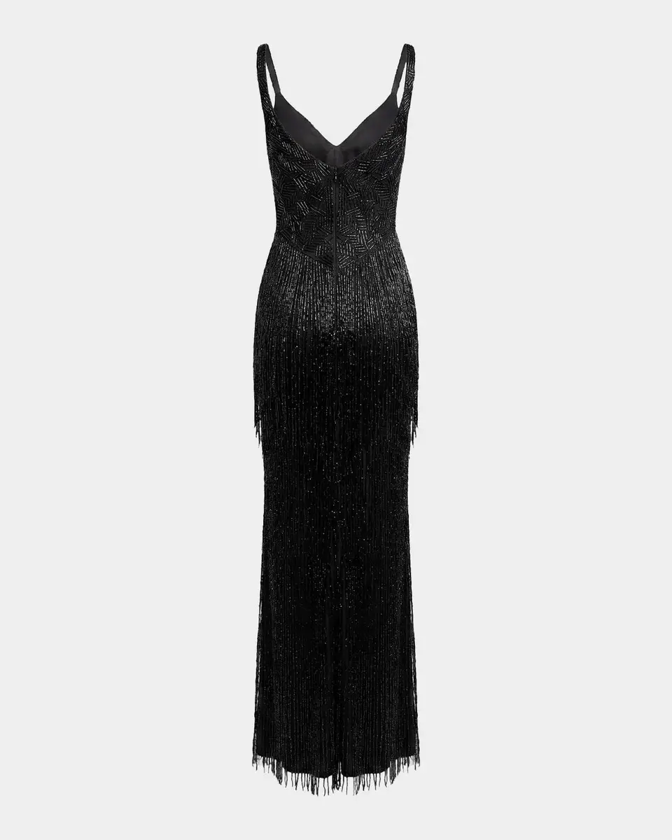 Mac Duggal Beaded Fringe Column Gown | Thumbnail 6 Mac Duggal Beaded Fringe Column Gown | Thumbnail 6