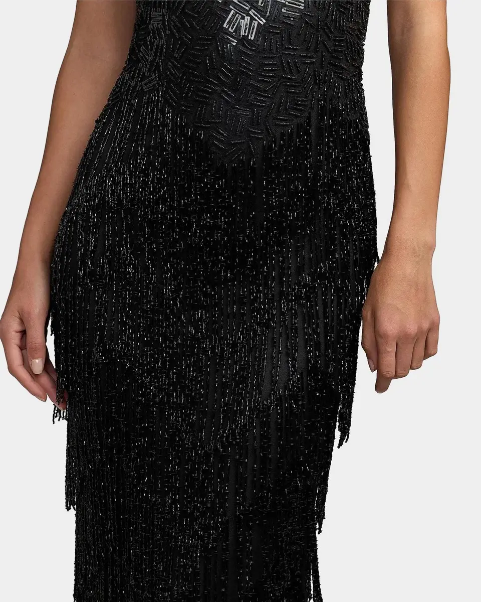 Mac Duggal Beaded Fringe Column Gown | Thumbnail 7 Mac Duggal Beaded Fringe Column Gown | Thumbnail 7