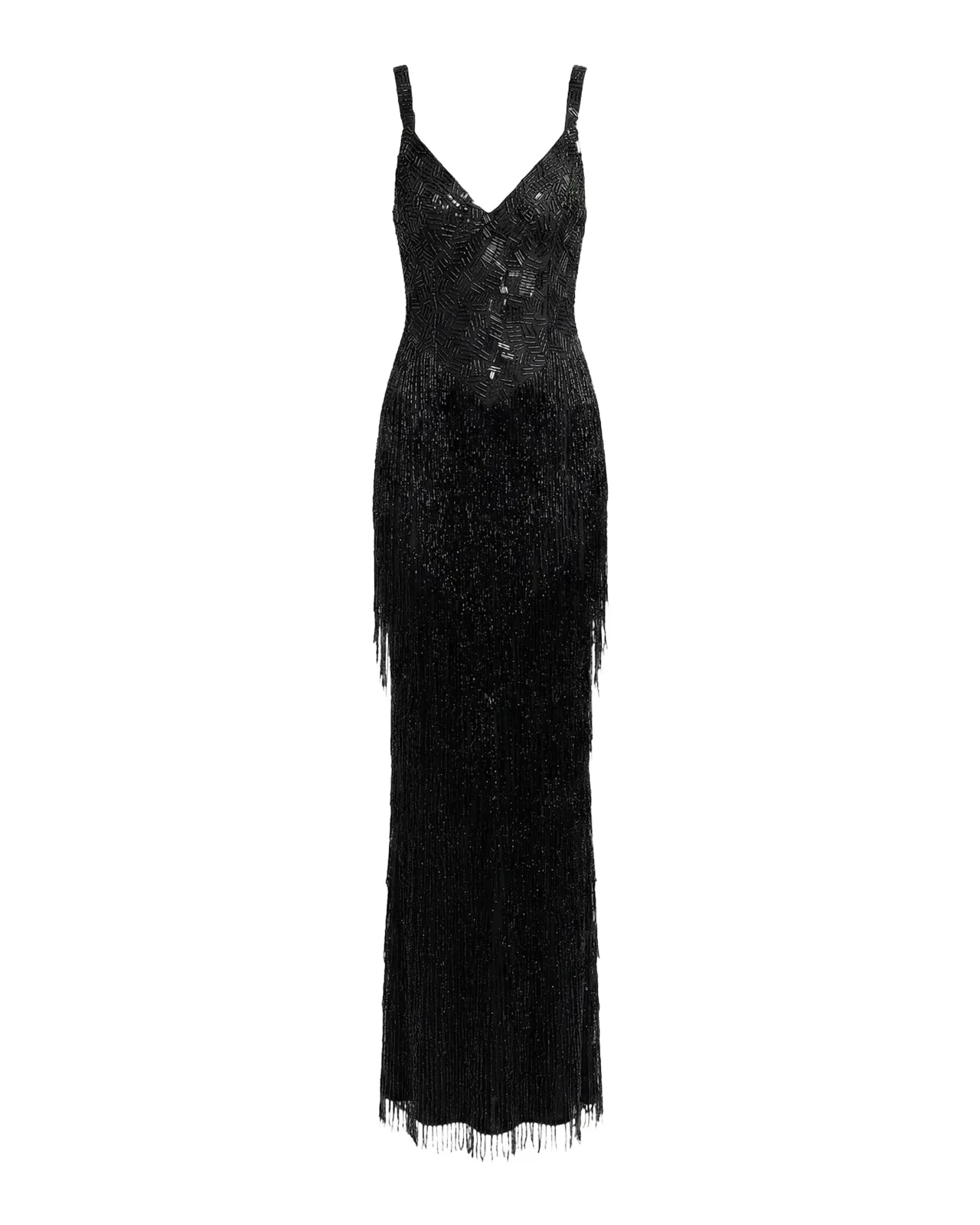 Mac Duggal Beaded Fringe Column Gown