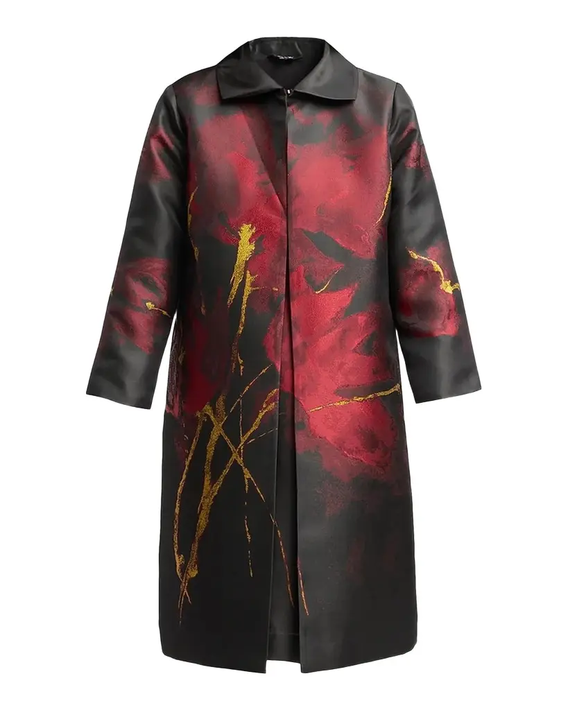 Misook Metallic Floral Jacquard Longline Jacket