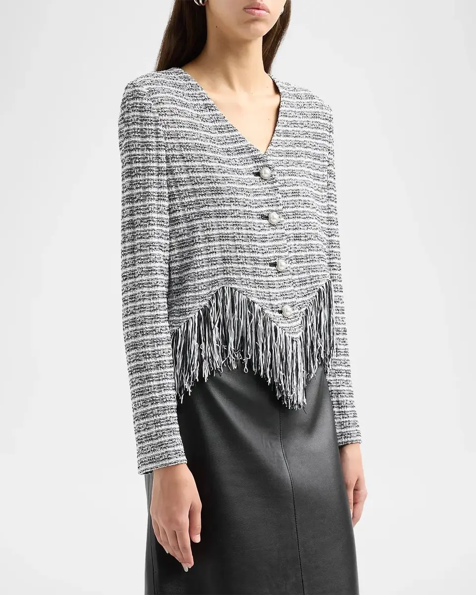 Misook Chevron Tweed Fringe-Trim Jacket | Thumbnail 4 Misook Chevron Tweed Fringe-Trim Jacket | Thumbnail 4