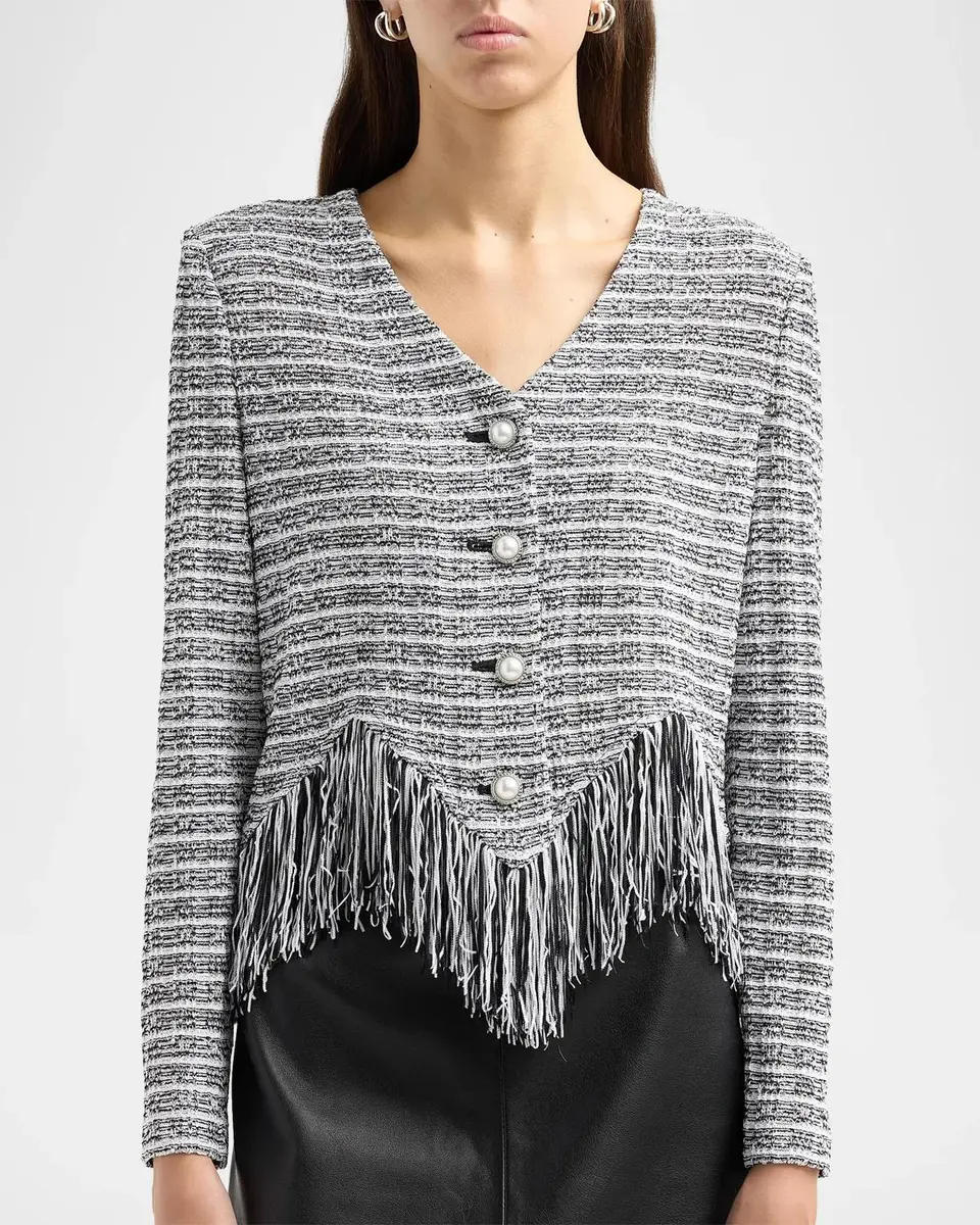 Misook Chevron Tweed Fringe-Trim Jacket | Thumbnail 5 Misook Chevron Tweed Fringe-Trim Jacket | Thumbnail 5