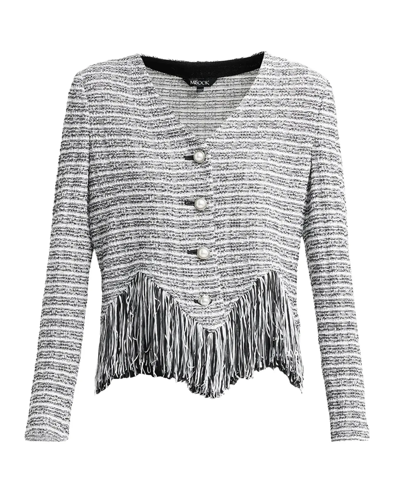 Misook Chevron Tweed Fringe-Trim Jacket