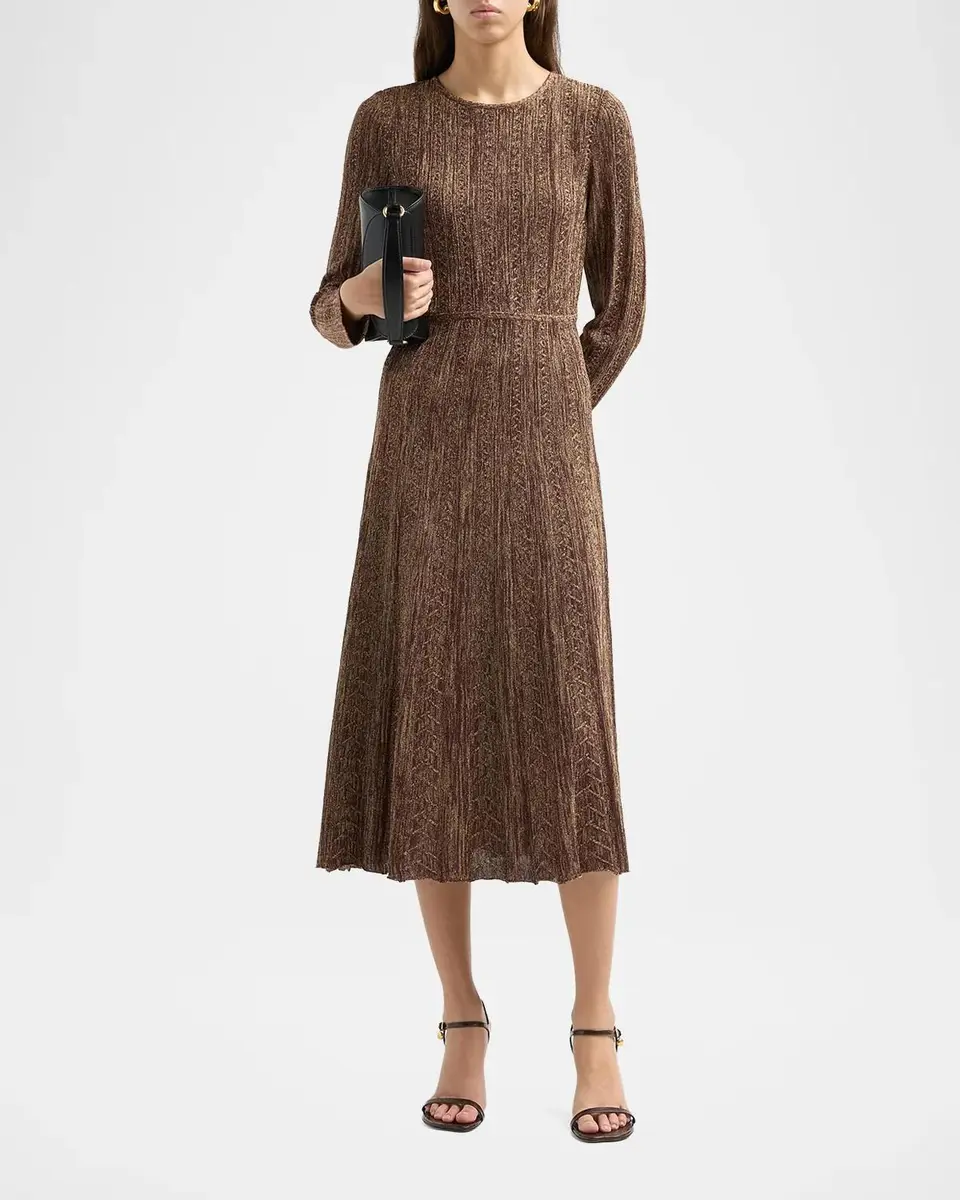 Misook Metallic Pleated Midi Dress | Thumbnail 2 Misook Metallic Pleated Midi Dress | Thumbnail 2