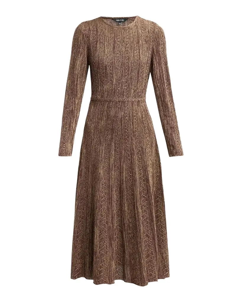 Misook Metallic Pleated Midi Dress