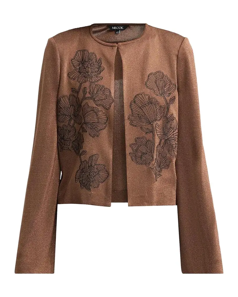 Misook Embroidered Metallic Knit Cardigan