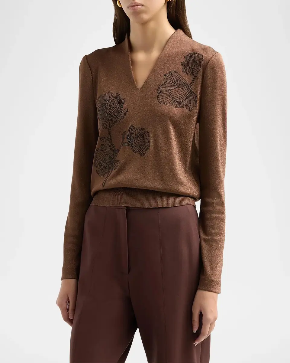 Misook Embroidered Metallic-Knit Top | Thumbnail 4 Misook Embroidered Metallic-Knit Top | Thumbnail 4