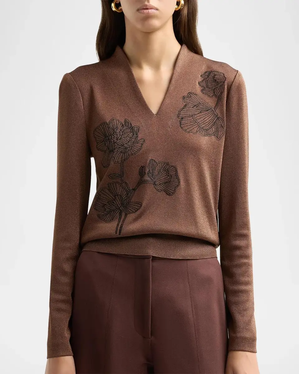 Misook Embroidered Metallic-Knit Top | Thumbnail 5 Misook Embroidered Metallic-Knit Top | Thumbnail 5