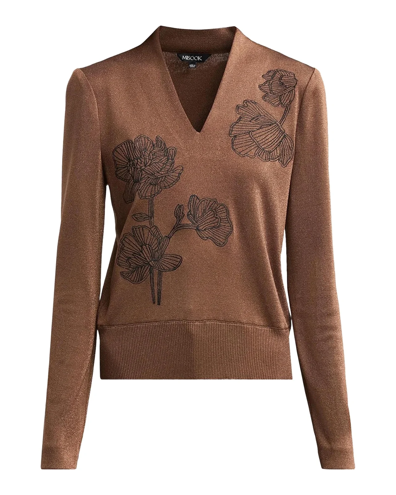 Misook Embroidered Metallic-Knit Top