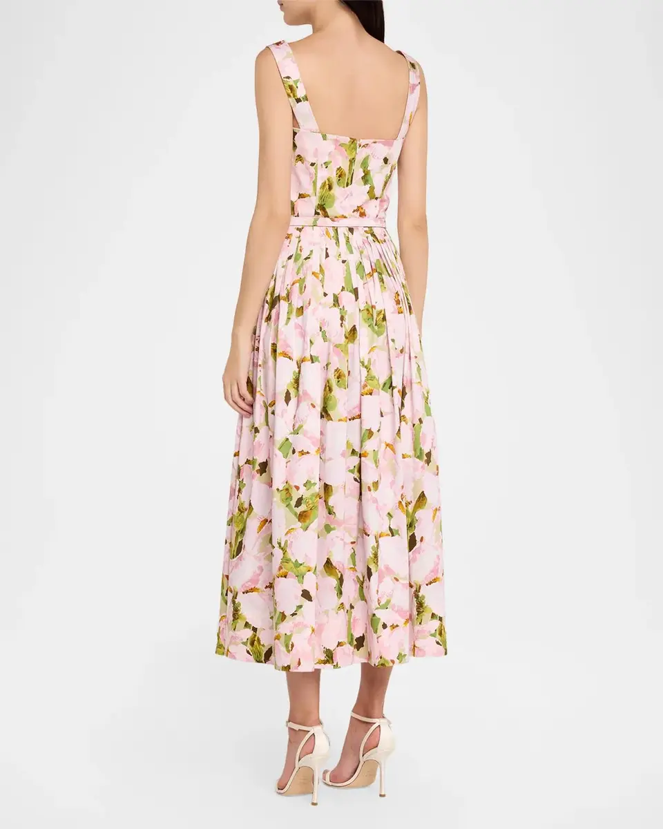 Oscar de la Renta Belted Sleeveless Watercolor Iris Poplin Dress | Thumbnail 3 Oscar de la Renta Belted Sleeveless Watercolor Iris Poplin Dress | Thumbnail 3