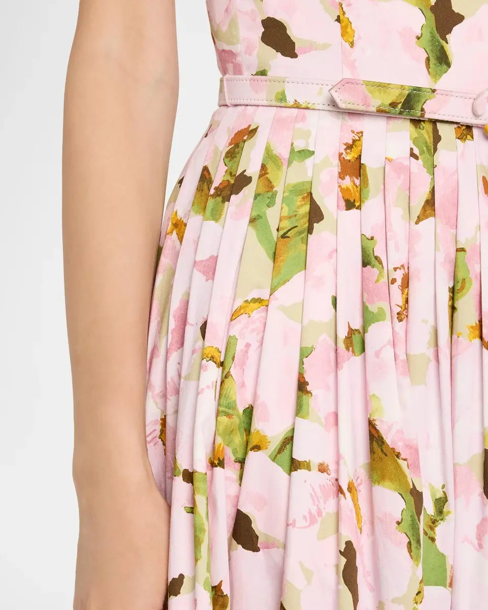 Oscar de la Renta Belted Sleeveless Watercolor Iris Poplin Dress | Thumbnail 5 Oscar de la Renta Belted Sleeveless Watercolor Iris Poplin Dress | Thumbnail 5
