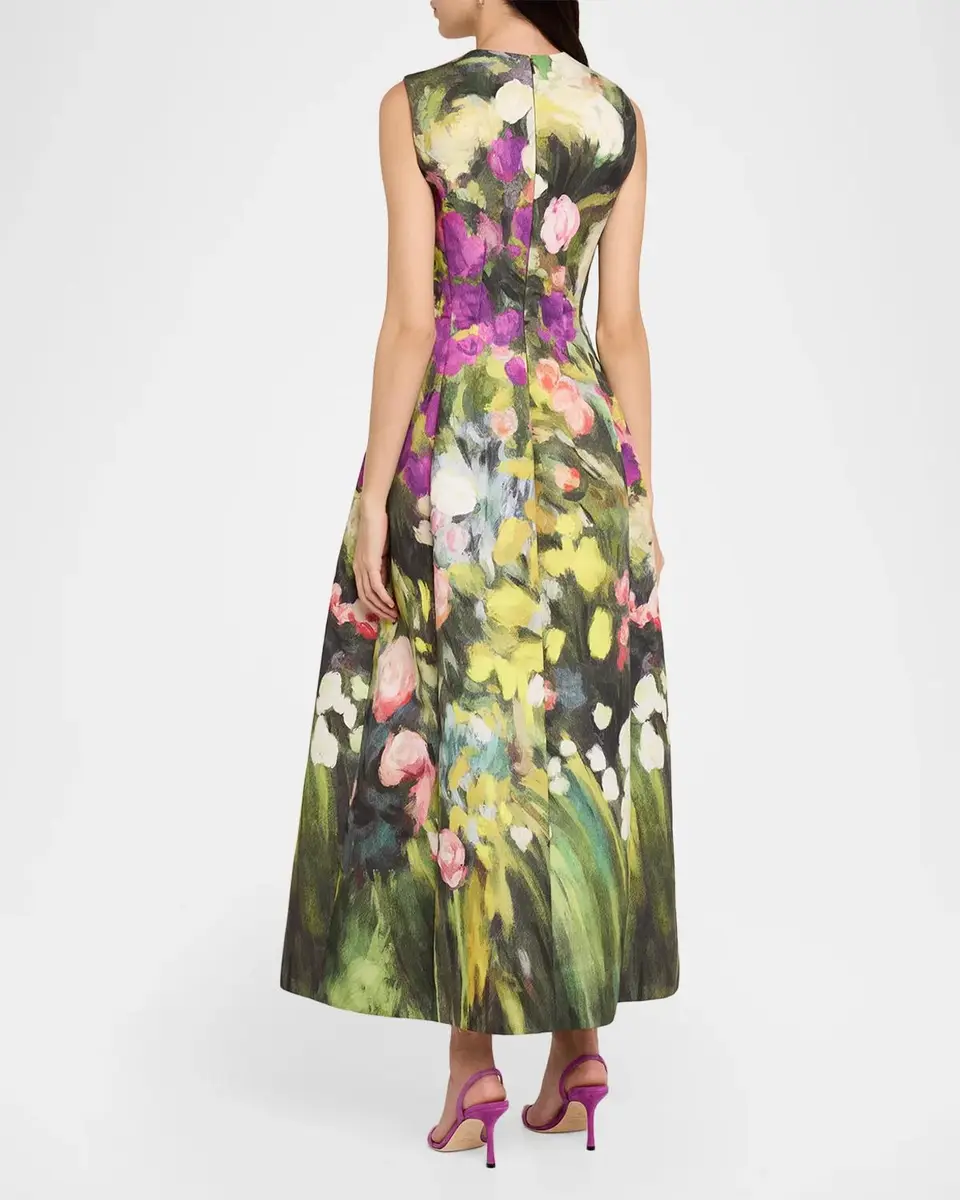 Oscar de la Renta Sleeveless Abstract Garden Faille Midi Cocktail Dress | Thumbnail 3