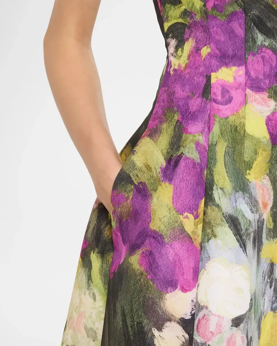 Oscar de la Renta Sleeveless Abstract Garden Faille Midi Cocktail Dress | Thumbnail 5