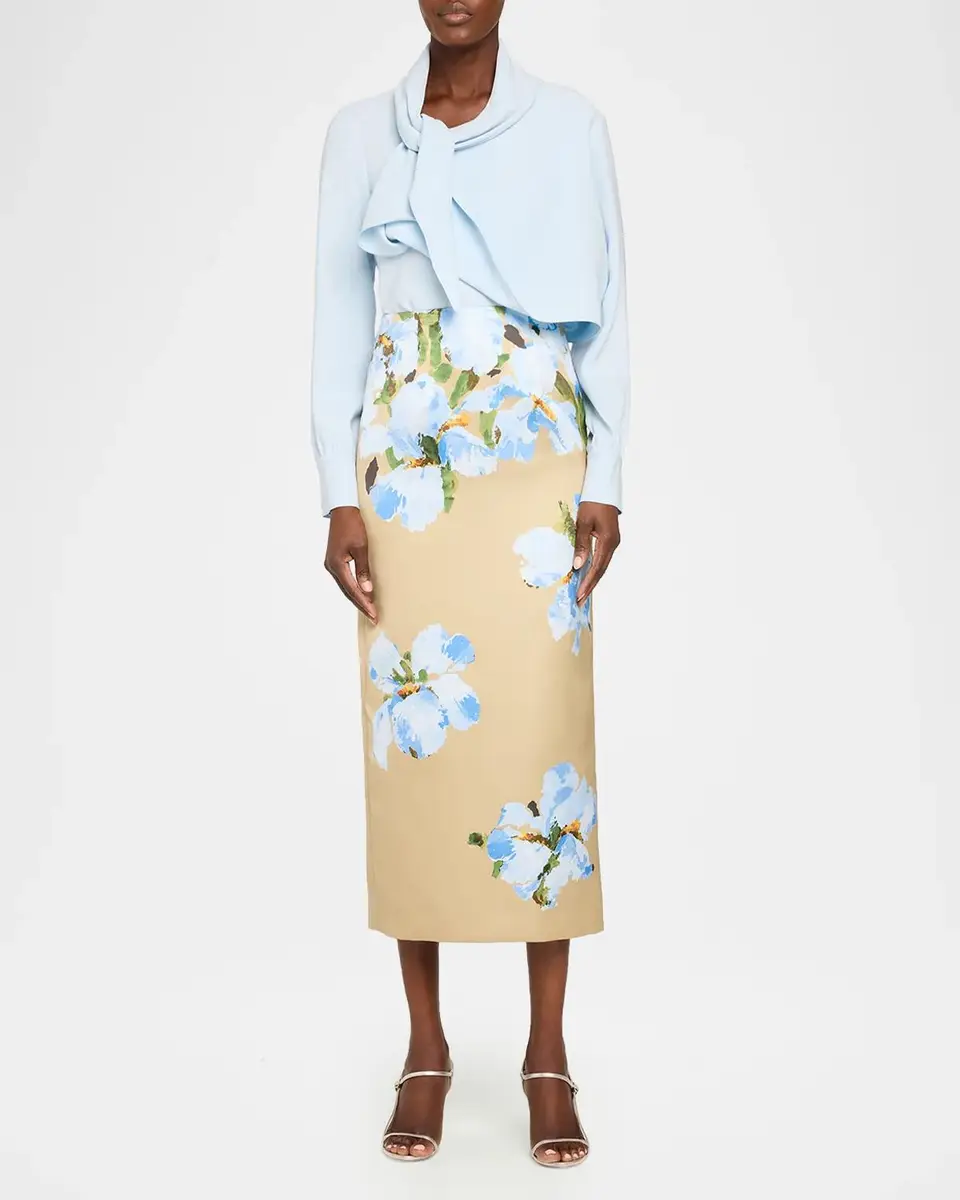 Oscar de la Renta Watercolor Iris Midi Skirt | Thumbnail 2 Oscar de la Renta Watercolor Iris Midi Skirt | Thumbnail 2