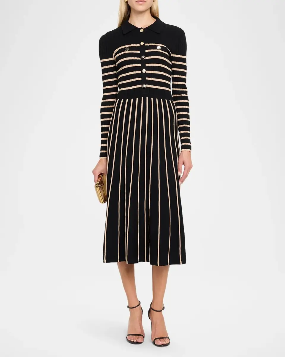 Elie Tahari Elodie Striped Rib-Knit Midi Shirtdress | Thumbnail 2 Elie Tahari Elodie Striped Rib-Knit Midi Shirtdress | Thumbnail 2