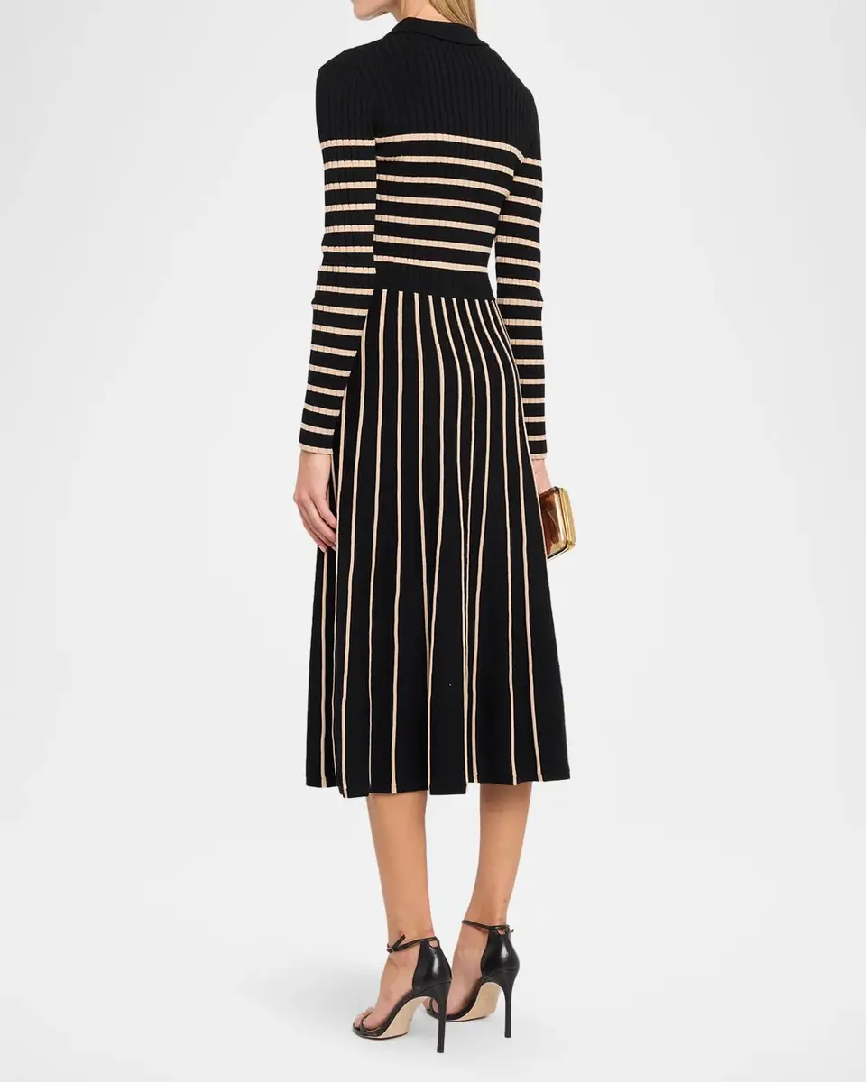 Elie Tahari Elodie Striped Rib-Knit Midi Shirtdress | Thumbnail 3 Elie Tahari Elodie Striped Rib-Knit Midi Shirtdress | Thumbnail 3