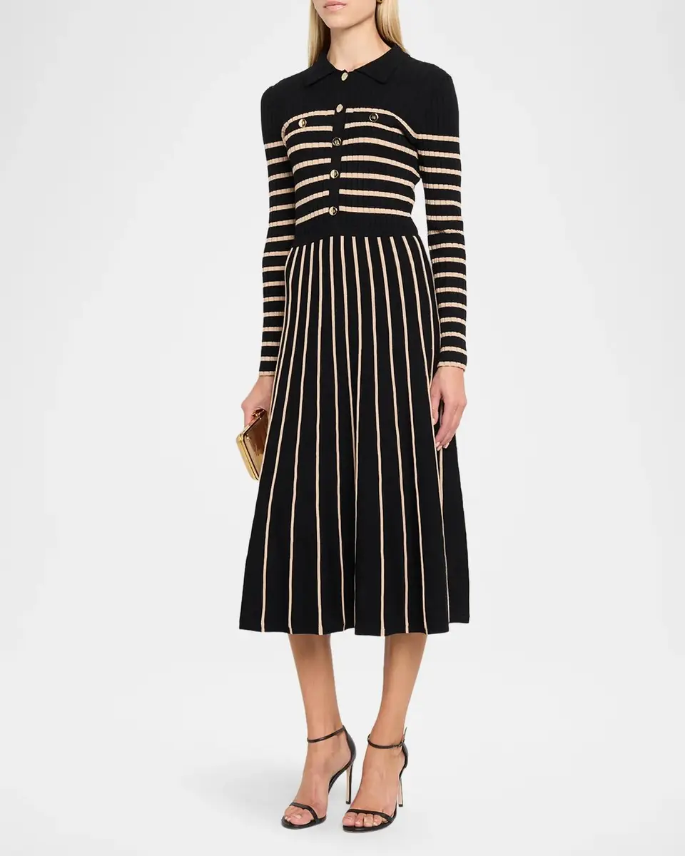 Elie Tahari Elodie Striped Rib-Knit Midi Shirtdress | Thumbnail 4 Elie Tahari Elodie Striped Rib-Knit Midi Shirtdress | Thumbnail 4