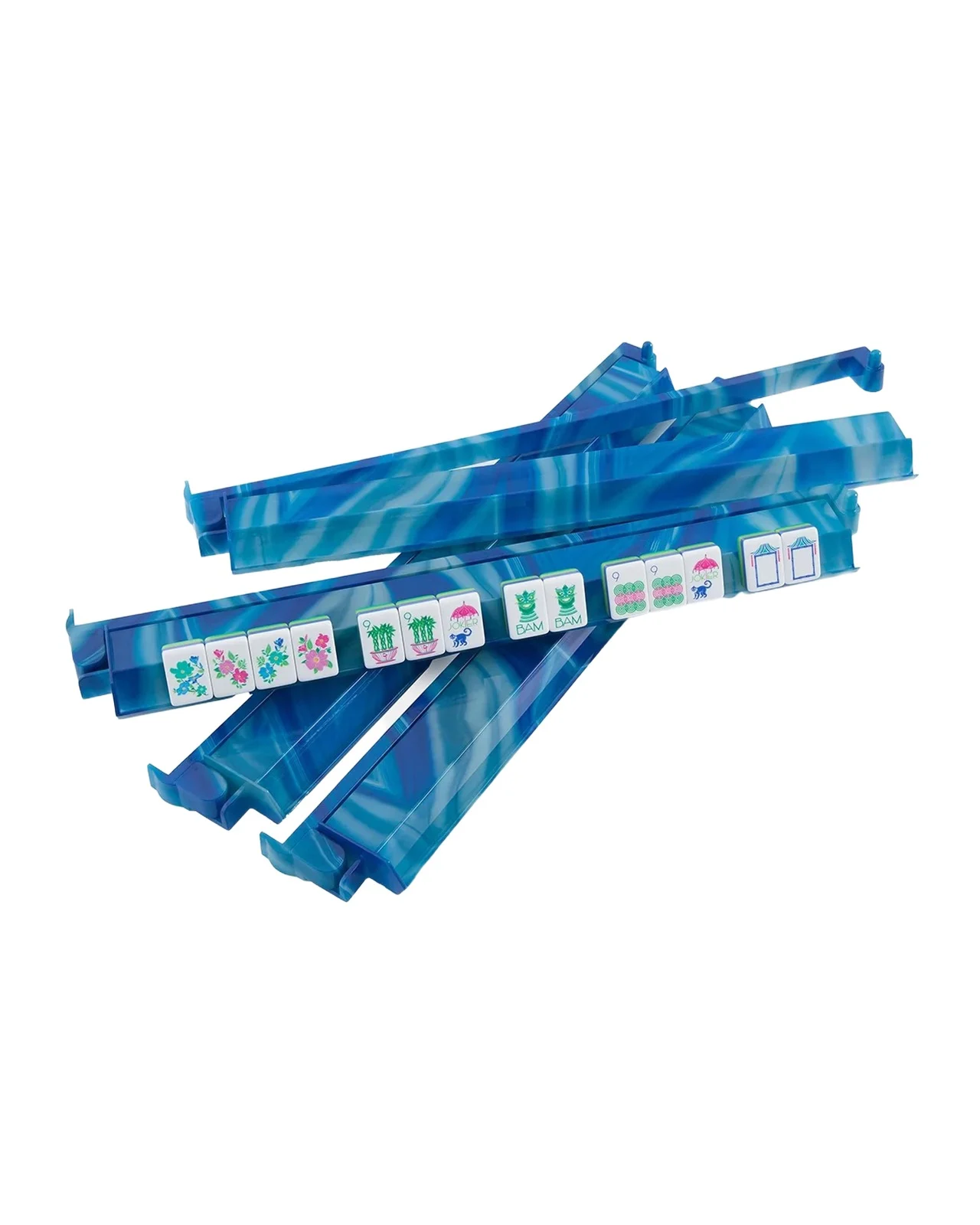 Oh My Mahjong Blue Lace Agate Racks & Pushers, Set of 4