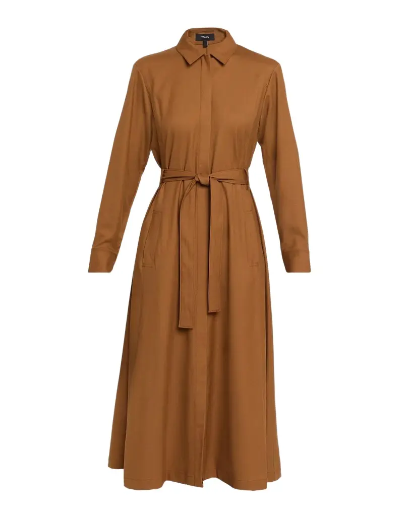Long-Sleeve Belted Midi Shirtdress Long-Sleeve Belted Midi Shirtdress