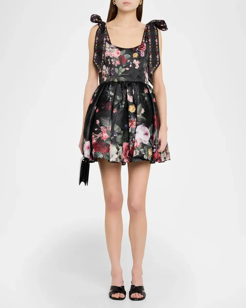 Alice + Olivia Blanca Scoop-Neck Floral Brocade Tie-Shoulder Mini Dress | Thumbnail 2 Alice + Olivia Blanca Scoop-Neck Floral Brocade Tie-Shoulder Mini Dress | Thumbnail 2
