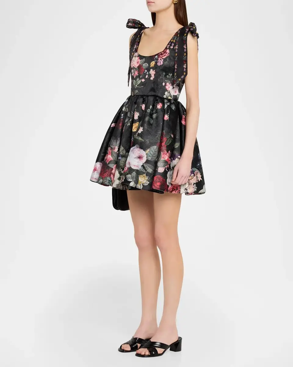 Alice + Olivia Blanca Scoop-Neck Floral Brocade Tie-Shoulder Mini Dress | Thumbnail 4 Alice + Olivia Blanca Scoop-Neck Floral Brocade Tie-Shoulder Mini Dress | Thumbnail 4