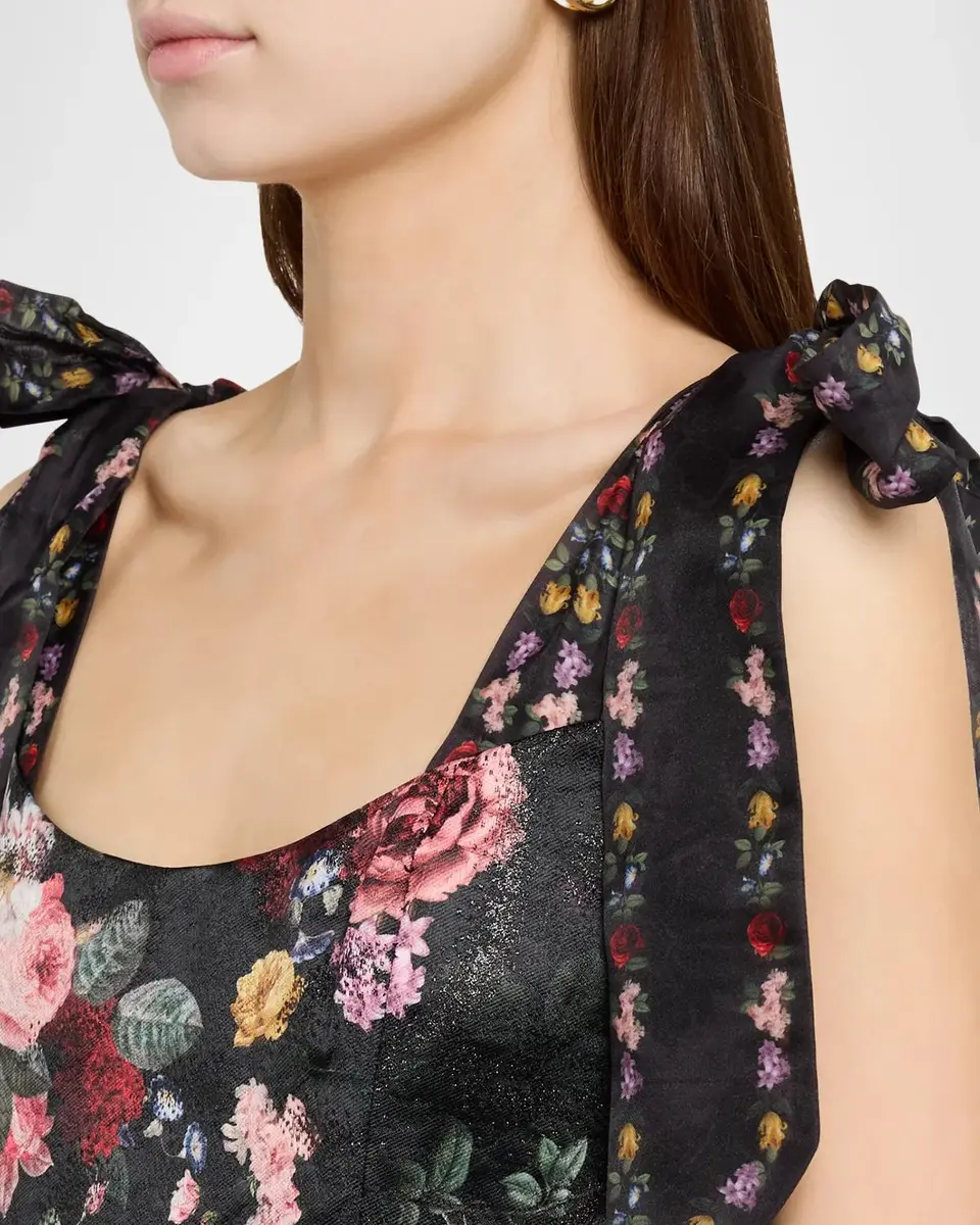 Alice + Olivia Blanca Scoop-Neck Floral Brocade Tie-Shoulder Mini Dress | Thumbnail 5 Alice + Olivia Blanca Scoop-Neck Floral Brocade Tie-Shoulder Mini Dress | Thumbnail 5