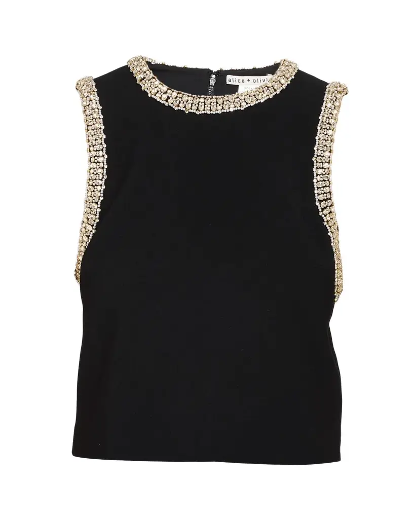 Alice + Olivia Amal Crystal Embellished Boxy Tank Top