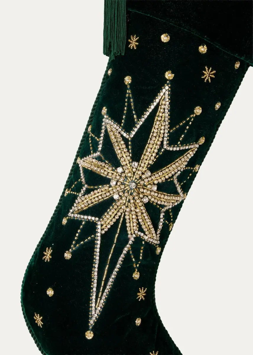 Sudha Pennathur Green Velvet Stars Stocking | Thumbnail 2 Sudha Pennathur Green Velvet Stars Stocking | Thumbnail 2