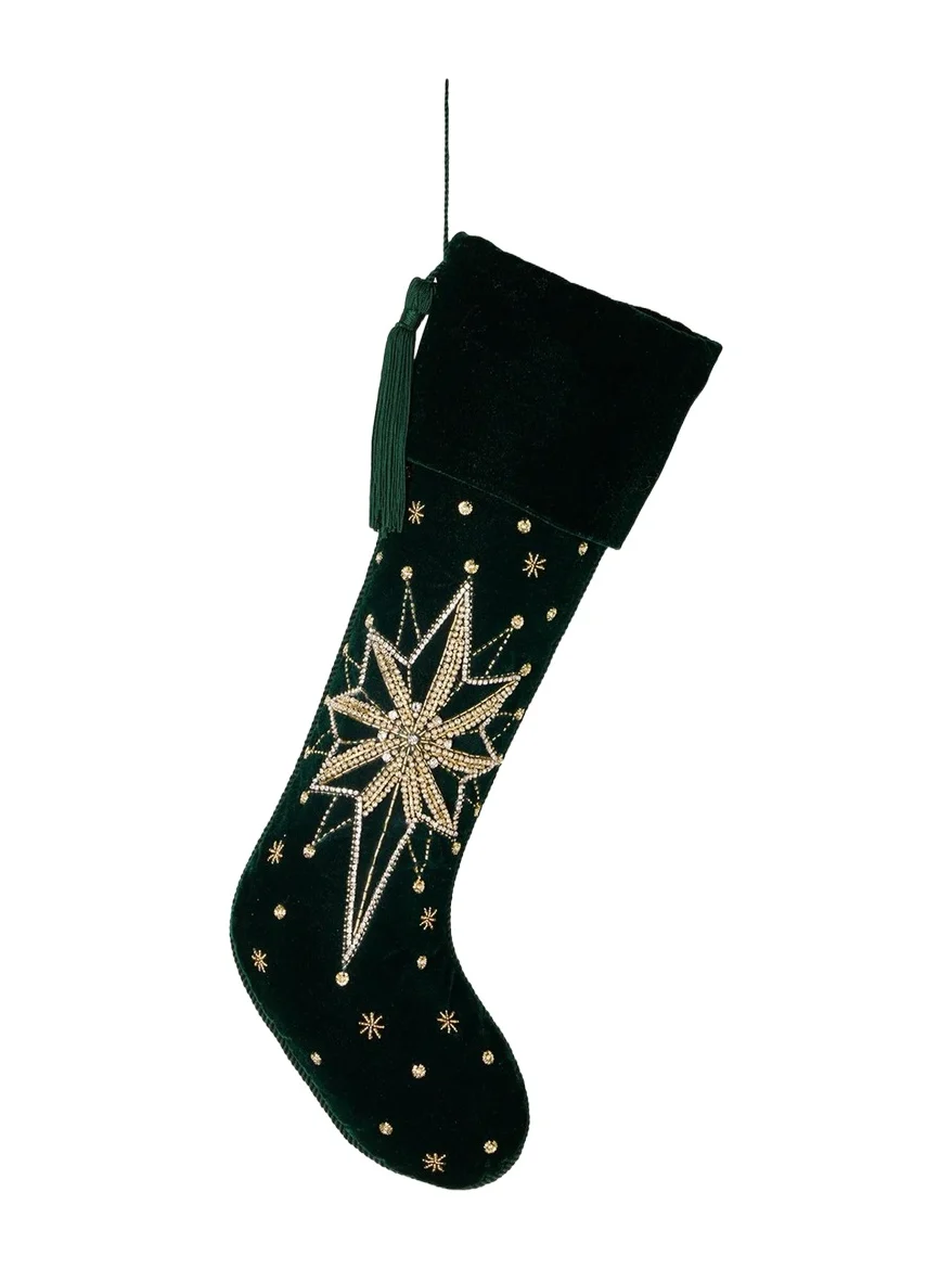 Sudha Pennathur Green Velvet Stars Stocking
