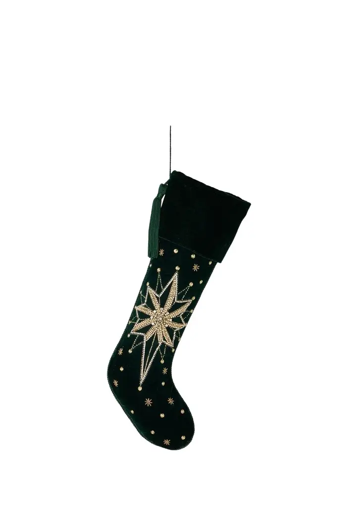 Sudha Pennathur Green Velvet Stars Stocking