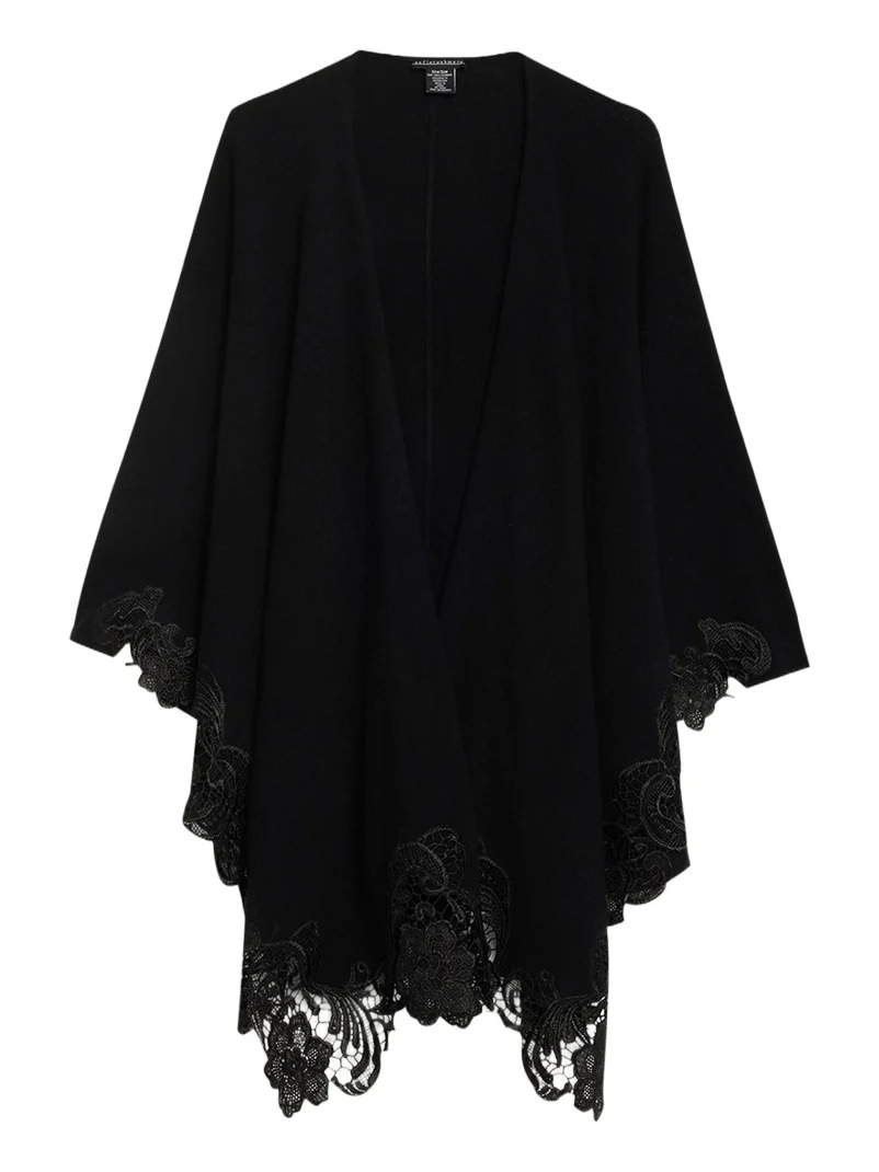 Sofia Cashmere Cashmere Cape With Lace Trim