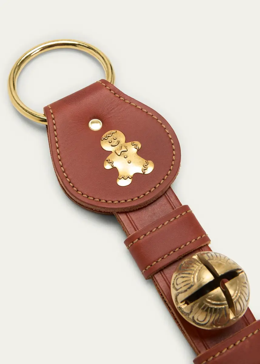 Belsnickel Enterprises 3 Solid Brass Bells Leather Strap with Gingerbread Charm | Thumbnail 2