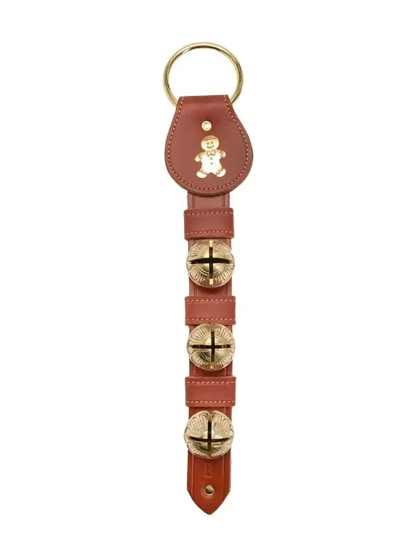 Belsnickel Enterprises 3 Solid Brass Bells Leather Strap with Gingerbread Charm