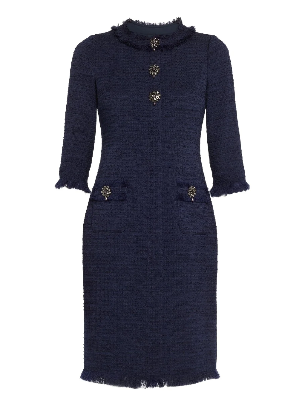 Fringe-Trim Stretch Boucle Dress Fringe-Trim Stretch Boucle Dress